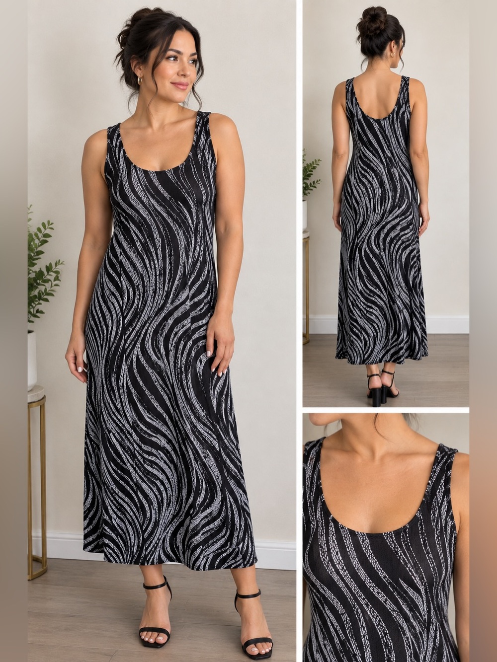 Vintage Jostar Black & White Zebra Print Sleeveless Dress